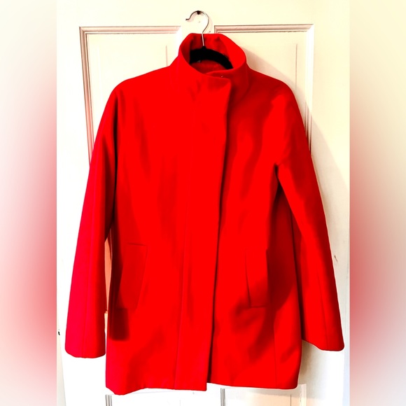 J. Crew gorgeous CORAL RED cocoon city coat - classic wool blend, clean lines! - Picture 3 of 4